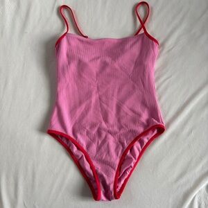 Wild Fable One Piece Swimsuit Pink Red Textured Fully Lined Women's Size M